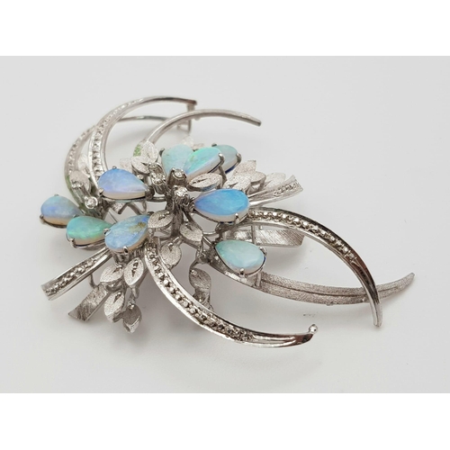 976 - STERLING SILVER FANCY STONE SET BROOCH. TOTAL WEIGHT 16.9G