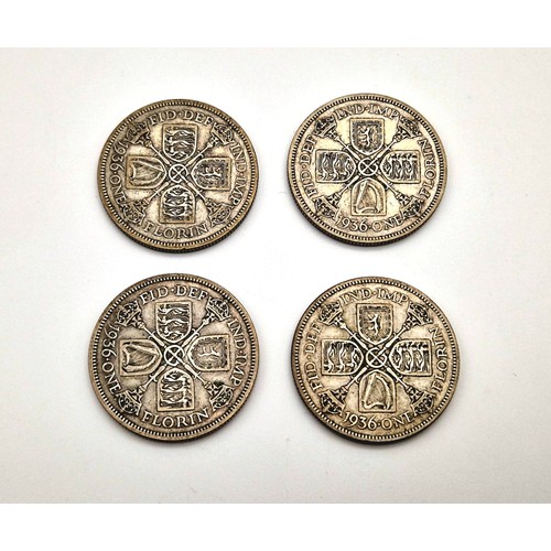 933 - A Set of Four 1936 (The Year of Three Kings) Silver Florins. (In 1936 Three Kings Reigned George V D... 