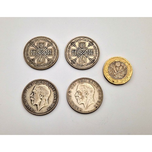 933 - A Set of Four 1936 (The Year of Three Kings) Silver Florins. (In 1936 Three Kings Reigned George V D... 