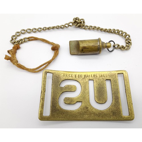 968 - A Parcel of Two Antique US Military Items Comprising; 1863 7th Cavalry Brass Belt Badge 11cm along w... 