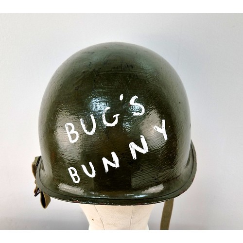 1019 - An Original Very Good Condition US 1940’s-1960’s Army Helmet, Repainted having been used by a re-ena... 