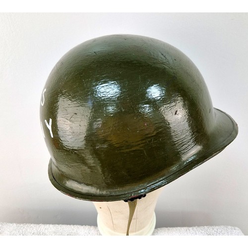 1019 - An Original Very Good Condition US 1940’s-1960’s Army Helmet, Repainted having been used by a re-ena... 