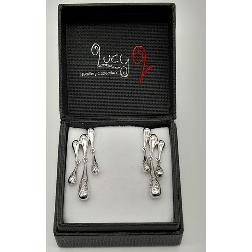 1317 - New Sterling Silver Clear Stone Set Pendant Earrings 3.2mm length in presentation box