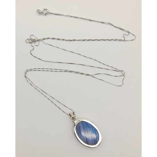 1333 - A New Sterling Silver Oval Cut Labradorite Cabochon Necklace. Stone Size 2.5cm. Chain Length 85cm. W... 