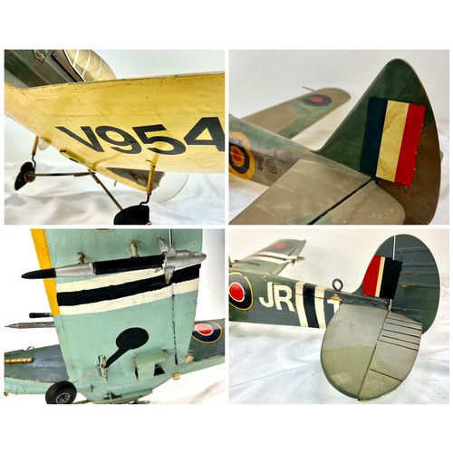 1174 - Two Vintage Large Spitfire Fighter Plane Models. 100 and 96cm. Both have ceiling hanging attachments... 