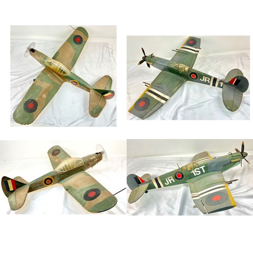 1174 - Two Vintage Large Spitfire Fighter Plane Models. 100 and 96cm. Both have ceiling hanging attachments... 