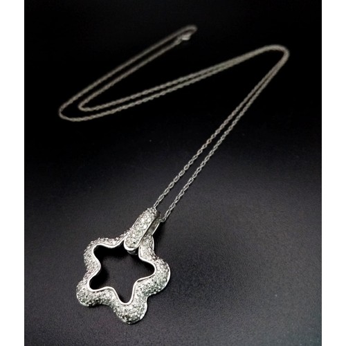 403 - 14K WHITE GOLD DIAMOND SET, STAR PENDANT ON 48CM CHAIN. TOTAL WEIGHT 4.4G