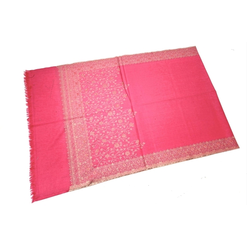 994 - A Soft luxurious Pasmina hand-feel blended wool Fuscia Pink jacquard scarf - with a woven gold/silve... 