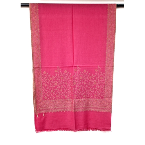 994 - A Soft luxurious Pasmina hand-feel blended wool Fuscia Pink jacquard scarf - with a woven gold/silve... 