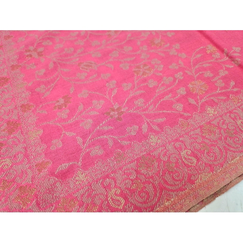 994 - A Soft luxurious Pasmina hand-feel blended wool Fuscia Pink jacquard scarf - with a woven gold/silve... 