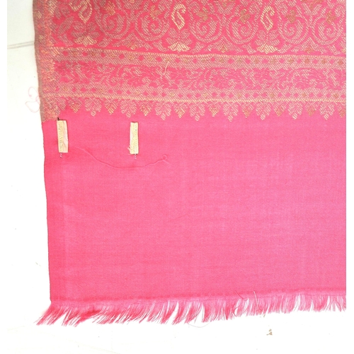 994 - A Soft luxurious Pasmina hand-feel blended wool Fuscia Pink jacquard scarf - with a woven gold/silve... 