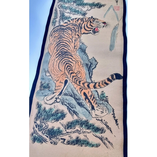 1001 - A Set of Four Chinese Hanging Scrolls with Tiger Artwork Decoration. 125 x 30cm each.