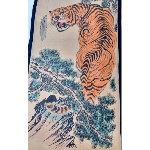 1001 - A Set of Four Chinese Hanging Scrolls with Tiger Artwork Decoration. 125 x 30cm each.