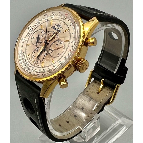 185 - A Brietling Blue Angels Limited Edition 18K Gold Gents Chronograph Watch. Blue leather strap. 18K go... 