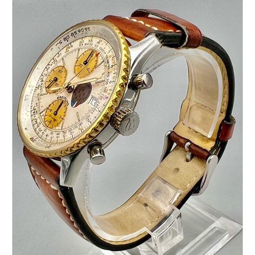 31 - A Vintage Breitling Automatic Chronograph Navitimer Gents Watch. Brown leather strap. White dial wit... 