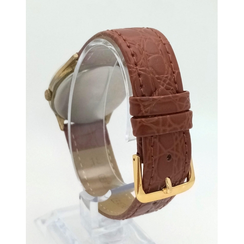 1555 - A Jason Masonic Gents Watch. Brown leather strap. Two tone steel case - 34mm. White dial with Masoni... 