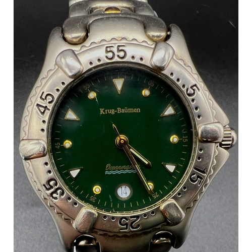 598 - A Vintage Krug-Baumen Oceanmaster Gents Watch. Two tone metal strap. Case - 38mm. Green dial with da... 