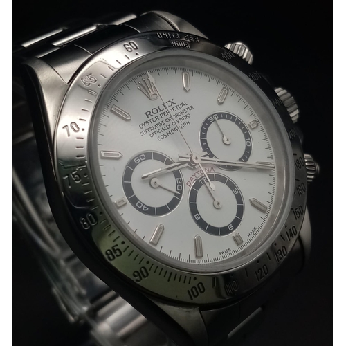 151 - A Rolex Daytona Cosmograph Gents Watch. Stainless steel strap and case - 40mm. White dial with three... 