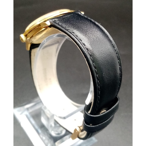 89 - A Lovely Vintage Seiko Gents Mechanical Dress Watch. Black leather strap. Gold plated case - 33mm. 1... 