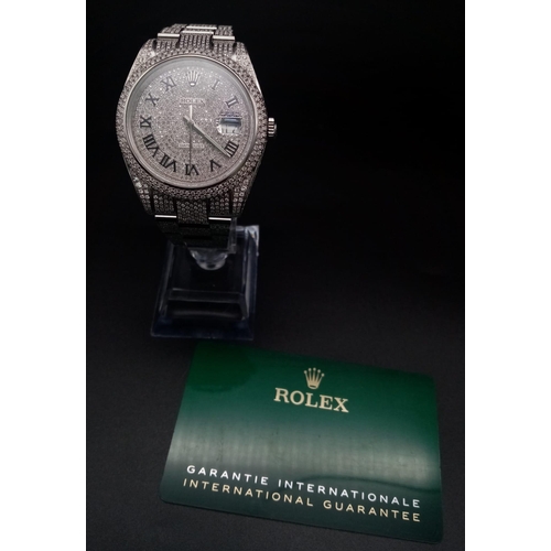 97 - A Rolex Diamond Encrusted Datejust Gents Watch. Case - 40mm. Diamond encrusted dial with date window... 