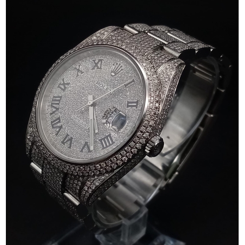 97 - A Rolex Diamond Encrusted Datejust Gents Watch. Case - 40mm. Diamond encrusted dial with date window... 