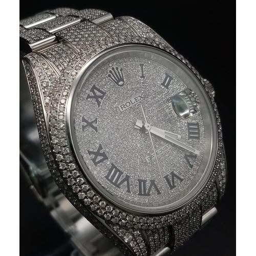 97 - A Rolex Diamond Encrusted Datejust Gents Watch. Case - 40mm. Diamond encrusted dial with date window... 