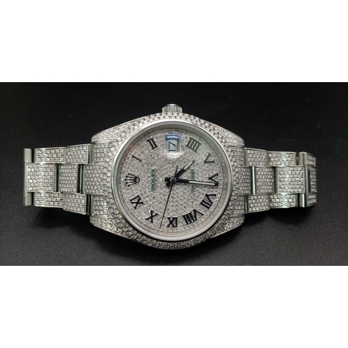 97 - A Rolex Diamond Encrusted Datejust Gents Watch. Case - 40mm. Diamond encrusted dial with date window... 