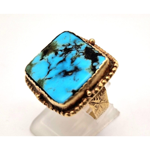 123 - An Antique Victorian 18K Yellow Gold (tested) and Turquoise Ring. Size N 1/2. 7.79g total weight. Tu... 