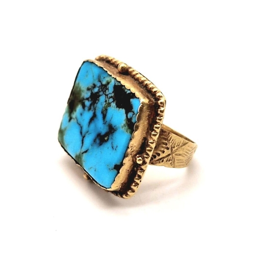 123 - An Antique Victorian 18K Yellow Gold (tested) and Turquoise Ring. Size N 1/2. 7.79g total weight. Tu... 