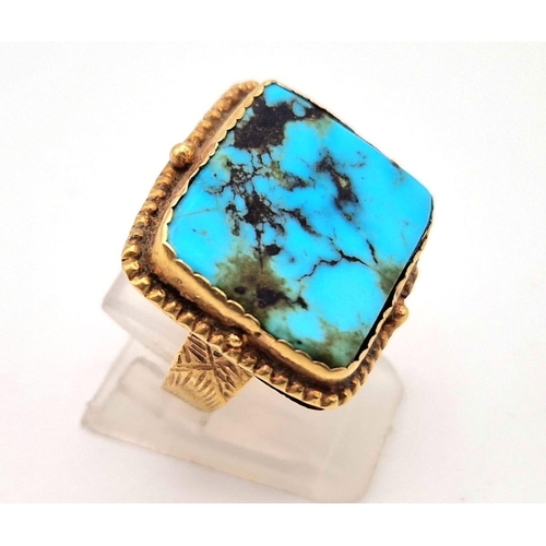 123 - An Antique Victorian 18K Yellow Gold (tested) and Turquoise Ring. Size N 1/2. 7.79g total weight. Tu... 