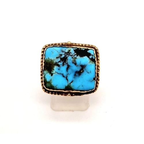 123 - An Antique Victorian 18K Yellow Gold (tested) and Turquoise Ring. Size N 1/2. 7.79g total weight. Tu... 