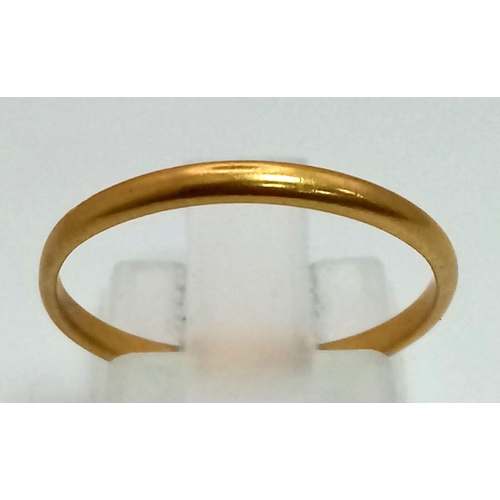 187 - A Vintage 22K Gold Band Ring. Size O. 1.77g