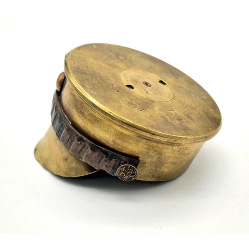 71 - INERT WW1 British Trench Art Cap. Made from an 18 Pounder shrapnel shell dated 1907 and indicating t... 