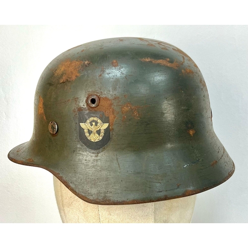 148 - WW2 German M35 Police Helmet Small Size 60. Maker: N.S. Vereinigte Deutsche Nickel Werke AG, Schwert... 