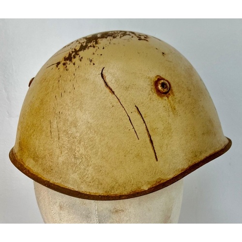 169 - WW2 Italian Airforce M1933 Helmet in North Africa Campaign Colour.