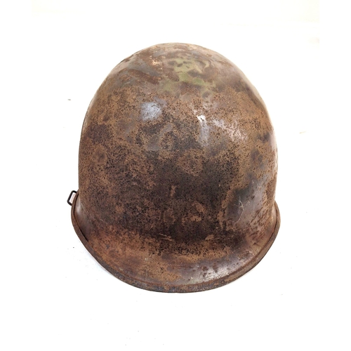 85 - WW2 US Army 3rd Infantry Division Helmet. A swivel bale example retaining a flash of the blue and wh... 