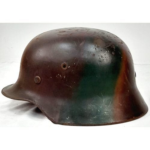 92 - WW2 German M40 Stahlhelm Steel Combat Helmet. Green and Tan Normandy Camo with ventilation holes, si... 