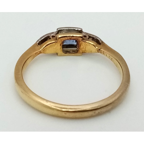 142 - A vintage, 18 K yellow gold, diamond and sapphire, ring. Size: L1/2, weight: 2.8 g.