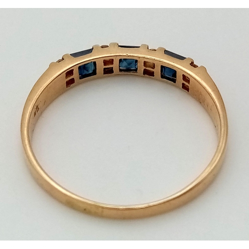 163 - A 9 K yellow gold, diamond (0.10 carats) and sapphire 0.35 carats) band ring. size: P1/2 , weight: 1... 