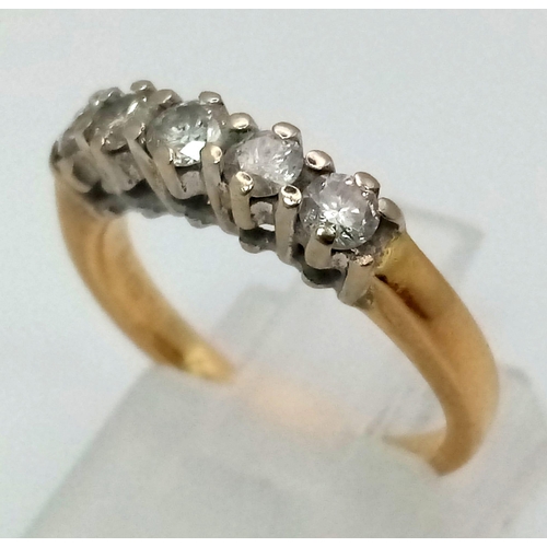 226 - An 18 K yellow gold ring with five diamonds (0.50 carats). Ring size: J, weight: 3.5 g.