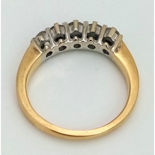 226 - An 18 K yellow gold ring with five diamonds (0.50 carats). Ring size: J, weight: 3.5 g.