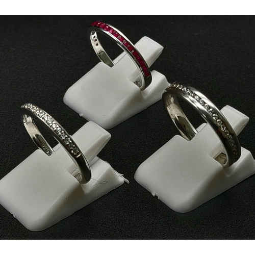 240 - STERLING SILVER SET OF 3 STONE SET RINGS SIZES L, M & O. 6.2G