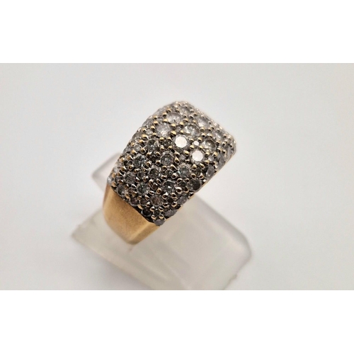 51 - A 9 K yellow gold, diamond (1,70 carats) band ring. Size: K, weight: 6.1 g.