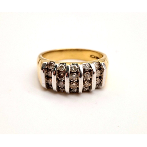 65 - 14K YELLOW GOLD DIAMOND SET BAND RING. 1CT DIAMOND. TOTAL WEIGHT 8.8G SIZE U