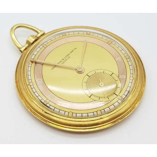 157 - A Rare 18K Gold 1936 Art Deco Vacheron and Constantin Pocket Watch. Copper and gold coloured dial wi... 