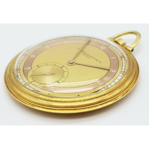 157 - A Rare 18K Gold 1936 Art Deco Vacheron and Constantin Pocket Watch. Copper and gold coloured dial wi... 