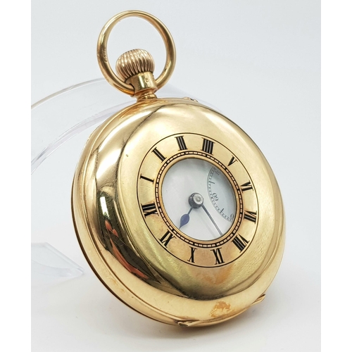 59 - A Wonderfully Crafted 9K Gold J.W. Benson Half-Hunter Pocket Watch. White dial with sub second dial.... 