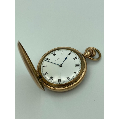 154 - ELGIN GOLD FILLED FULL HUNTER POCKET WATCH. CYCLONE MODEL. Top winding in full working order. No gla... 