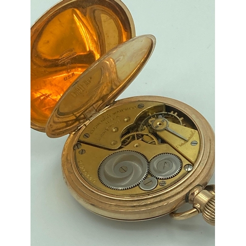 154 - ELGIN GOLD FILLED FULL HUNTER POCKET WATCH. CYCLONE MODEL. Top winding in full working order. No gla... 