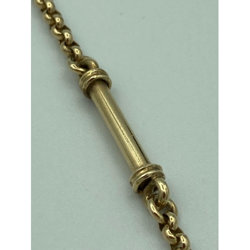 35 - Long 9 carat GOLD BELCHER CHAIN with GOLD BATON Detail. Fully hallmarked. 13.7 grams. 26”  (66 cm).